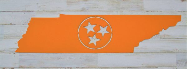 Orange metal sign Tennessee State with its TriStar logo in the center