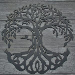 The life tree metal sign depicting the Tree of Life with the canopy and roots forming a circle