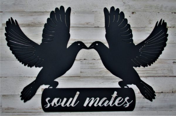 soul mates two doves kissing black coated metal sign